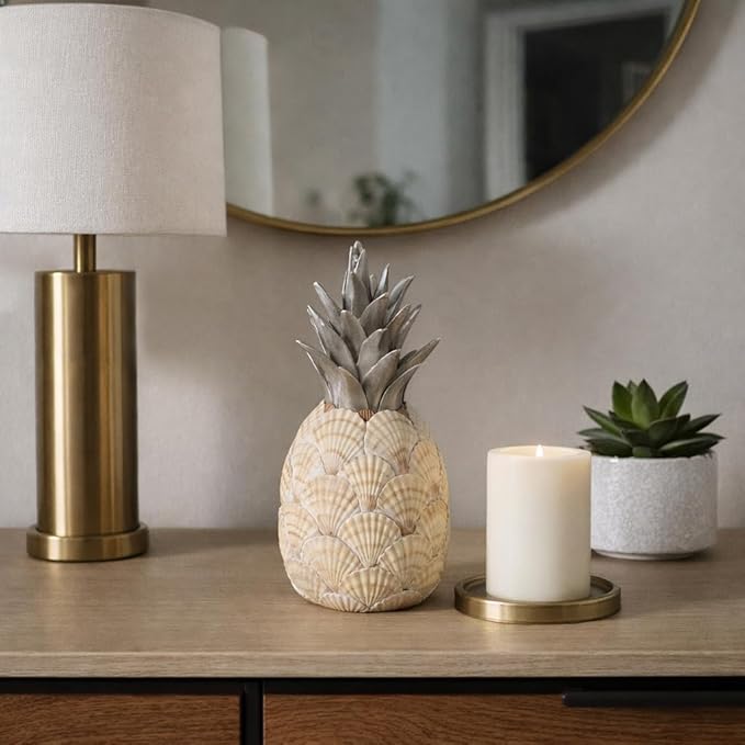 Sagebrook Home Unique 12" Seashell Pineapple Decorative Object, Polyresin Multi-Color Accent Piece for Home Elegance and Coastal Charm