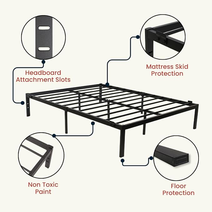 Golden Gate Beds Metal Platform Bed Frame, Heavy Duty, Sturdy Steel Mattress Foundation, No Box Spring Needed, Easy Assembly, 14 Inch Raised Base for Under Bed Storage, Bedframe for King Size, Black