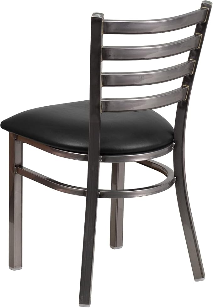 Flash Furniture 2 Pack HERCULES Series Clear Coated Ladder Back Metal Restaurant Chair - Black Vinyl Seat