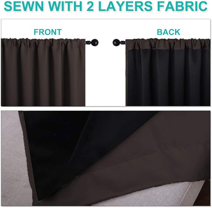 NICETOWN High End Thermal Curtains, Full Blackout Curtains 84 Inches Long for Dining Room, Soundproof Window Treatment Drapes for Hall Room, Brown, 42 inches Wide Per Panel, Set of 2 Panels
