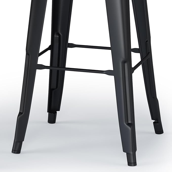 SIMPLIHOME Rayne Bar Stools (Set of 2) - 30 inch Seat Height Metal and Wood Chairs in Black, Industrial Seating for Kitchen or Bar with Curved Back, Footrest, and Elm Wood Seat