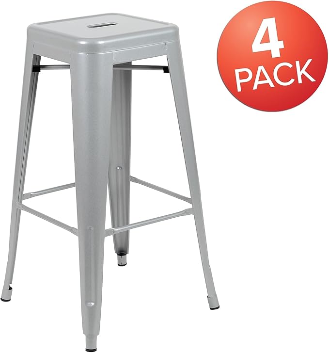 Flash Furniture Lily 30" High Metal Indoor Bar Stool in Silver - Stackable Set of 4