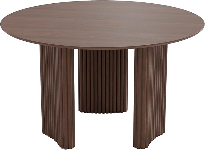 Casaphoria 46" Round Dining Table for 2-4, Farmhouse Style Small Table with Stripes Base, Easy Assembly for Living Room, Kitchen, Bar, Walnut