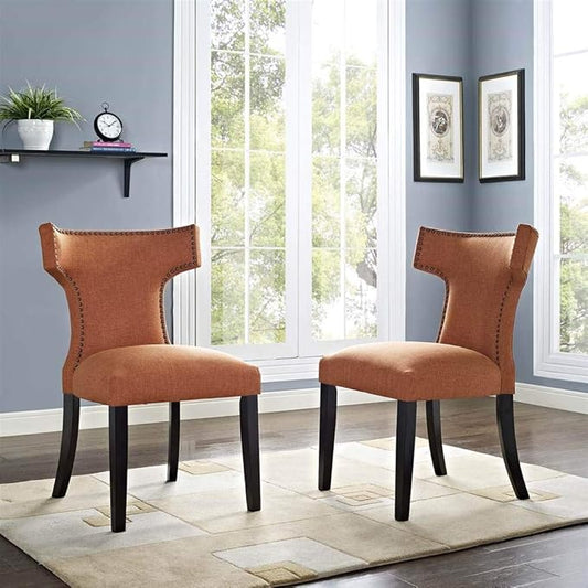 Modway EEI-2741-ORA-SET Curve Fabric (Set of 2), Dining Side Chair, Orange