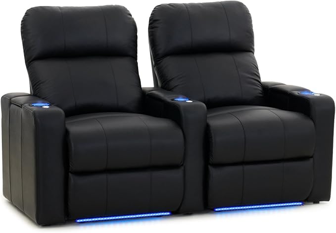 Octane Turbo XL700 Row of 2 Seats, Straight Row in Black Leather with Power Recline