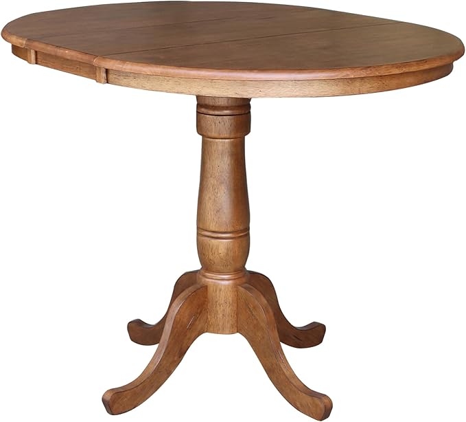 IC INTERNATIONAL CONCEPTS 36" Solid Wood Round Top Pedestal Table in Oak with 12" Leaf - 35.3" H