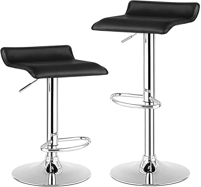 COSTWAY Bar Stools Set of 2, Modern Swivel Contemporary barstools with Adjustable Height, Footrests, Chrome Hydraulic PU Leather Backless Bar Chairs for Kitchen Island Cafe Pub, Black