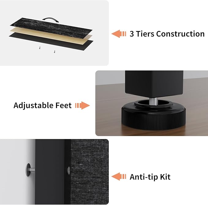 Dresser TV Stand with Power Outlets and LED Lights for 55'' TV, 11 Drawers Dresser with Side Pocket, Fabric Chest of Drawers with PU Finish, Sturdy Frame & Wood Top (Charcoal Black)