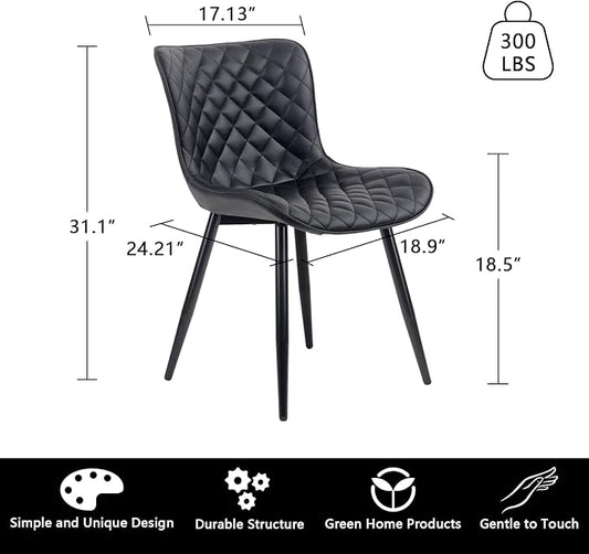 YOUTASTE Black Dining Chairs Set of 2, PU Leather Upholstered Mid-Century Modern Chair, with Thick Padded Back and Metal Legs, for Kitchen, Dining Room, Vanity, or Guest Waiting Room