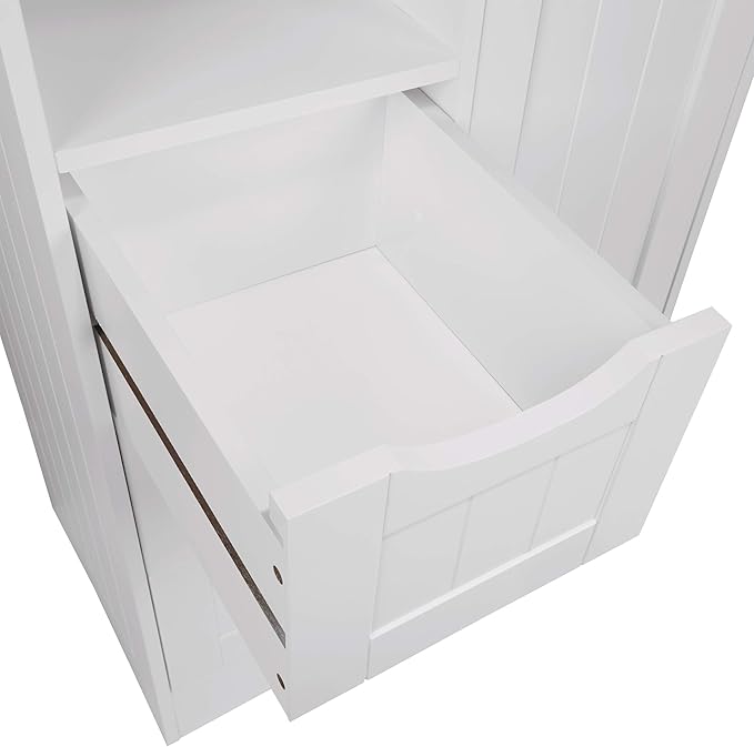 RiverRidge Ashland Bathroom Storage Cabinet with 3 Drawers, Adjustable Shelf & Beadboard Styling - White Bathroom organizer - Freestanding Storage Cabinet