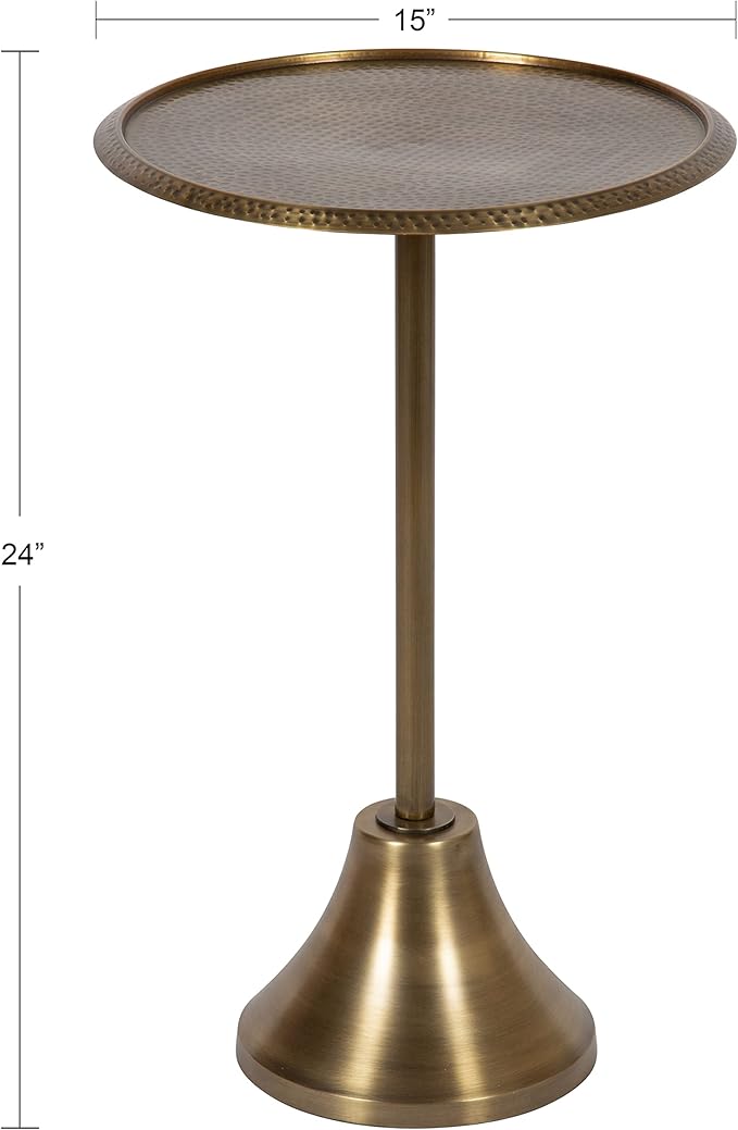 Kate and Laurel Sanzo Modern Round Pedestal Side Table, 15 x 15 x 24, Gold, Decorative End Table with Hammered Tabletop for Use as a Bedroom Nightstand or Living Room Accent