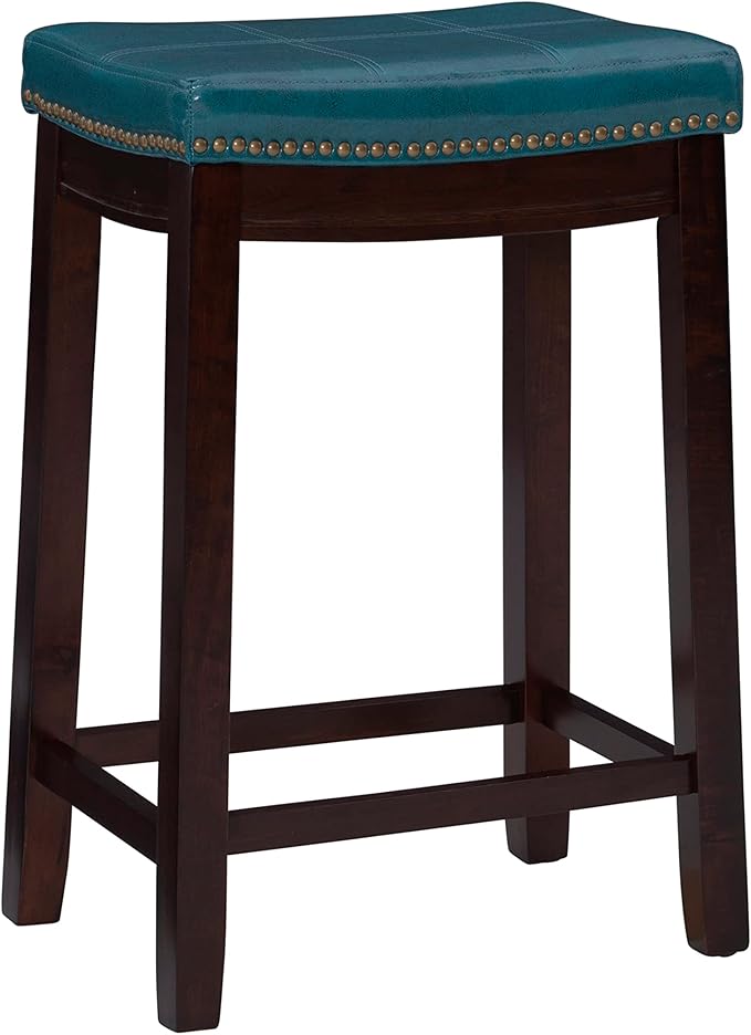 Linon Carson Blue Backless Counter Stool, Brown