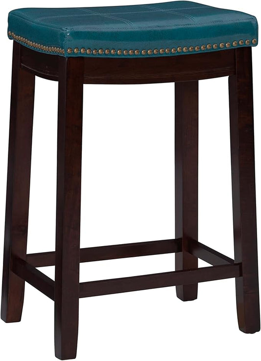 Linon Carson Blue Backless Counter Stool, Brown