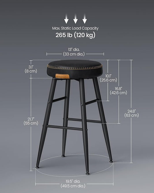 VASAGLE EKHO Collection - Bar Stools Set of 2, Counter Height Bar Stools, Kitchen Counter Stools, Mid-Century Modern Backless Counter Stools, 24.8-Inch Tall, Kitchen Island Home Bar, Ink Black