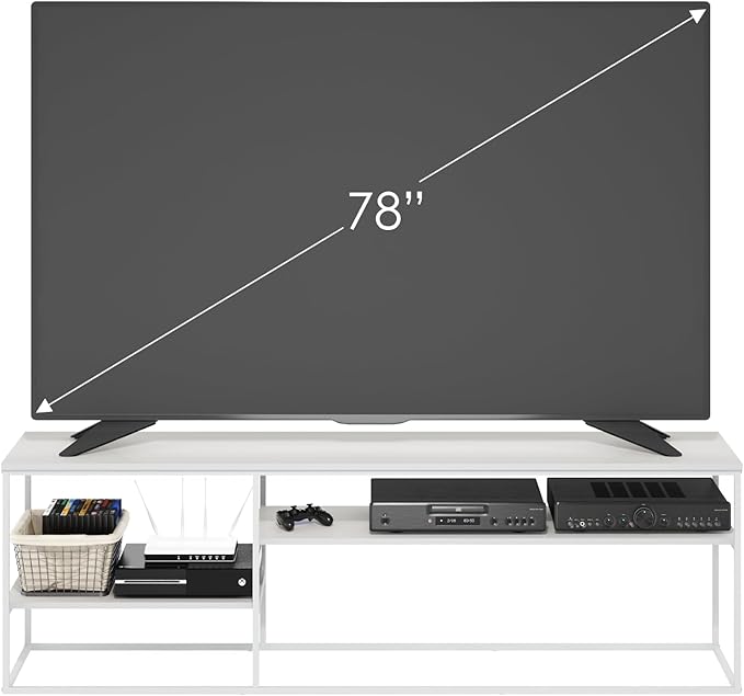 Furinno Moretti Modern Lifestyle TV Stand, Entertainment Center for TV up to 78 Inch, for Living Room, Bedroom, White/White