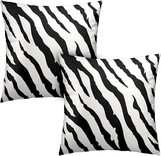 Zebra Striped Pattern Throw Pillow Covers 18x18 Set of 2 Black and White Decorative Square Pillow Covers Modern Abstract Art Pillow Cases Home Decor for Couch Bed Sofa
