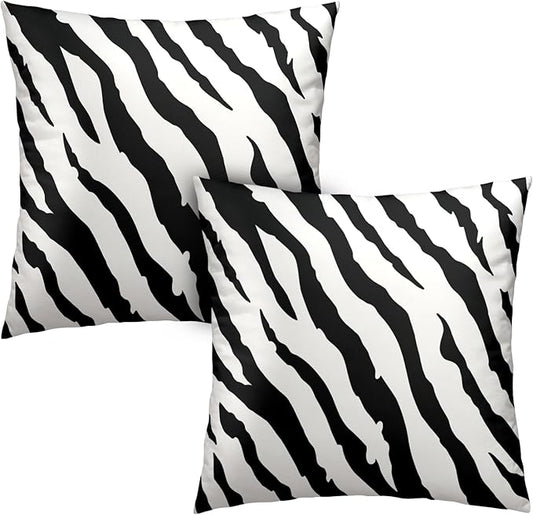 Zebra Stripes Pillowcase 20x20 Set of 2 Black and White Animal Print Stripe Throw Pillow Covers Square Cotton Blend Cushion Covers Home Decor for Sofa Bedroom