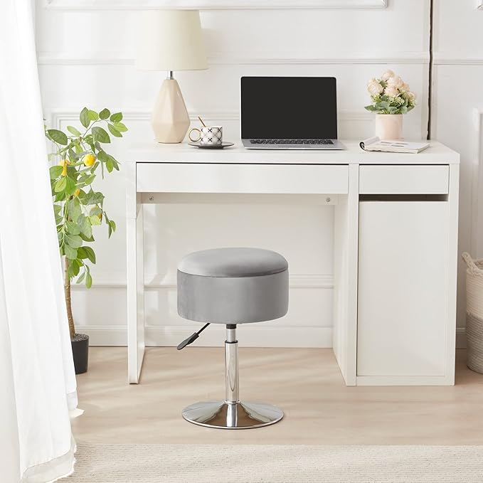 Adjustable Ottoman Stool Grey Vanity Stool Vanity Chair for Makeup Room Stool Chair for Vanity Stool with Storage Makeup Stools with Storage Swivel Makeup Chair for Bathroom Velvet