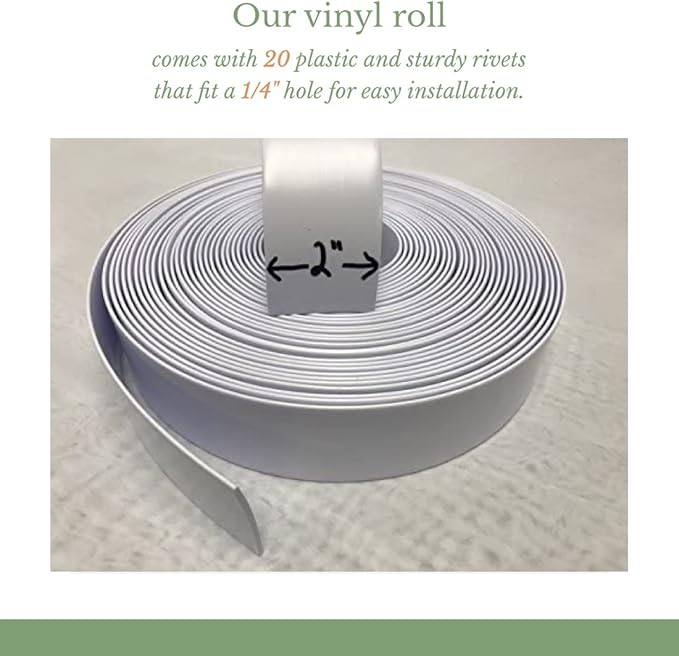 Vinyl Strap Roll, Perfect for Patio Furniture, Pool, Lawn, Garden, Make Your Own Replacement Straps, 20 Free Fasteners, 2" Wide x 20' Length, White