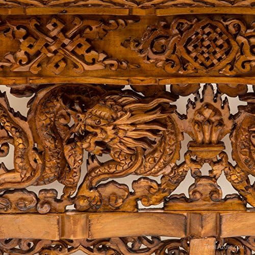 Tribe Azure Fair Trade Small Altar Table, Meditation Table Altar, Small Puja Table, Meditation Altar Wood Wiccan Buddhist, Tea Japanese, Low Side Dragon (Large)