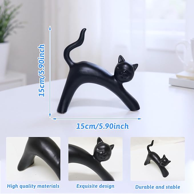 Zerzsy Ceramic Cat Statue Figurine Sculpture Home Decor, 2-Pack Black and White Kitten Sculptures Small Knick Office Desk Accessories Decoration Gifts for Cat Lover