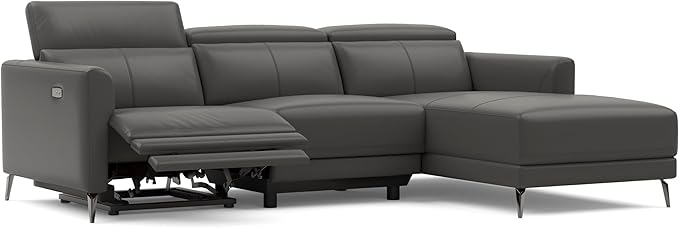 Valencia Andria 99.5" Leather Sectional Couch, Power Recliner with Right Chaise for Living Room - Cloudy Grey