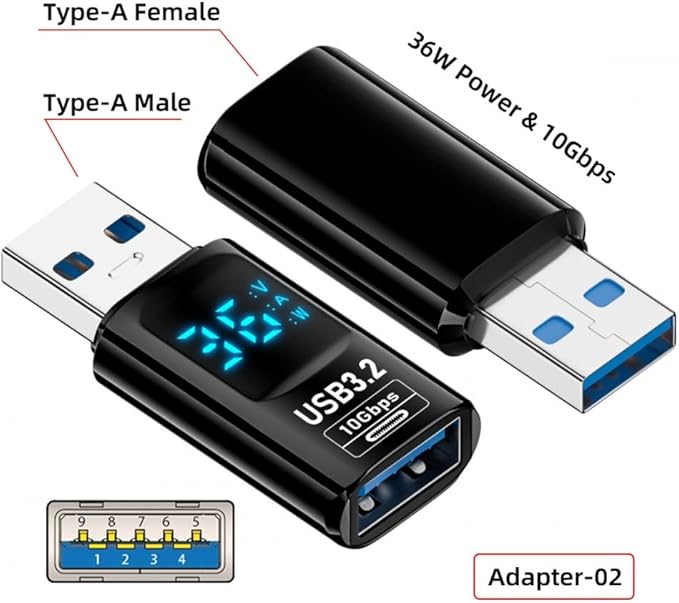 CY Adapter 3pcs/lot Type-C Smart LED Display USB-C to USB3.2 Type-A Adapter 10Gbps Data Current Voltage Fast Charging Monitoring Display Tester Detector