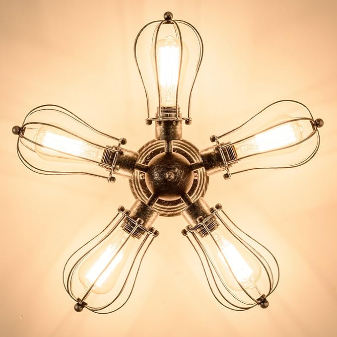 Vintage Ceiling Light Industrial Semi-Flush Mount Ceiling Light Metal Fixtures Painted Finish (with 5 Light) (Silver)