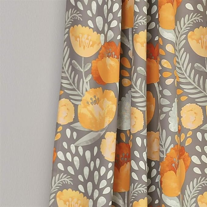 Lush Decor x 52” Yellow and Gray Poppy Garden Curtains Light Filtering Window Set for Living, Dining, Bedroom, 108 in L Panel Pair, Yellow & Gray