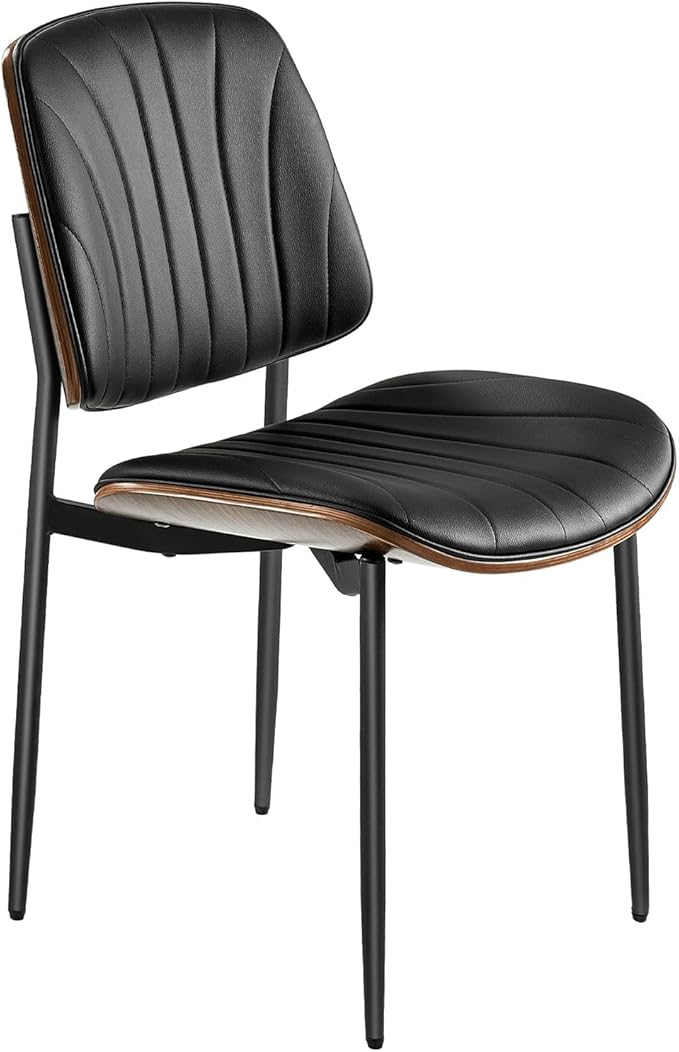 VEVOR Modern Dining Room Accent Chairs Set of 6, Upholstered Leather Side Chair for Dining Room, Space-Saving Kitchen Chair with Thick Cushions and Metal Legs, Black