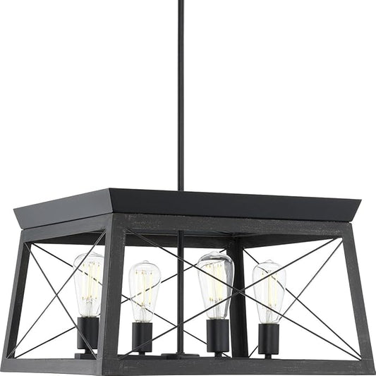 Progress Lighting 4 Light Chandelier, Rustic Farmhouse Style Modern Hanging Light Fixture for Kitchen and Dining Room, Briarwood Collection, Textured Black