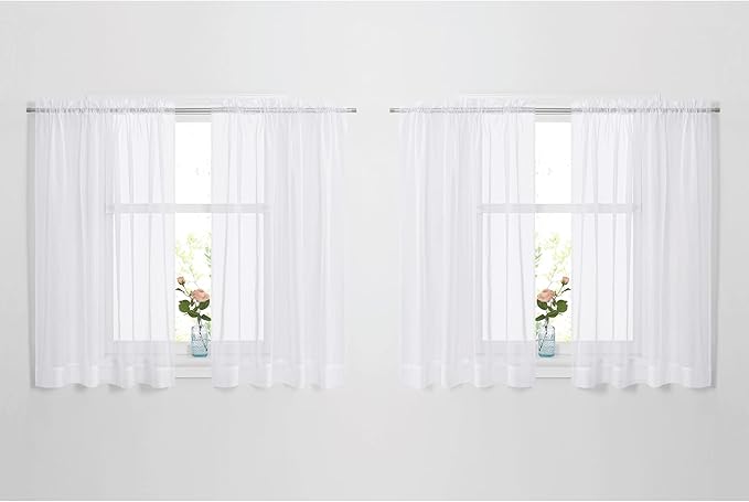 NICETOWN Short Sheer Drapes for Kitchen - Window Treatment Tulle Curtain Panels Set for Small Window (Set of 4 Panels, W60 x L45, White)