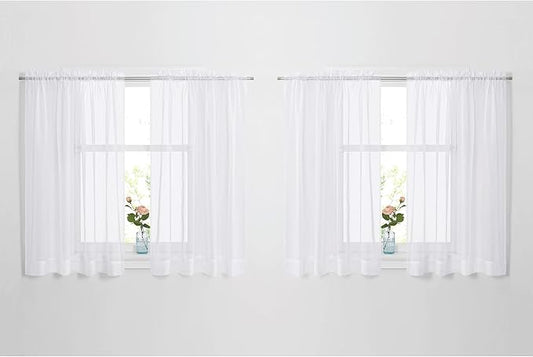 NICETOWN Short Sheer Drapes for Kitchen - Window Treatment Tulle Curtain Panels Set for Small Window (Set of 4 Panels, W60 x L45, White)