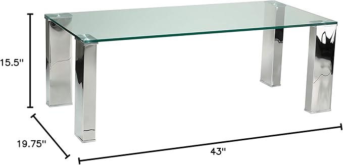 Cortesi Home Isaak Contemporary Glass Coffee Table with Chrome Finish