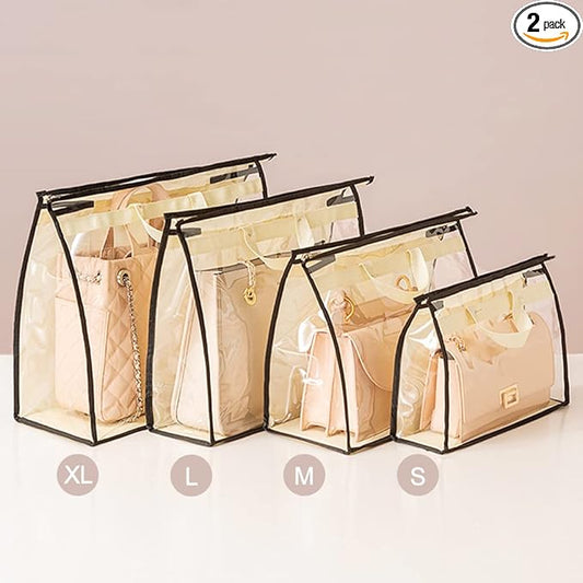 2 PCS Hanging Handbag Storage Organizer Purse Dustproof Storage Bag Transparent Non-woven Storage Bag with Zipper and Handle (XL)