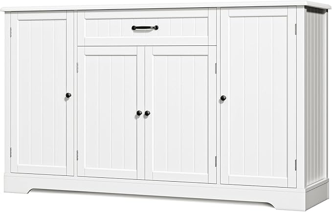 Gizoon 56" Kitchen Coffee Bar Cabinet with Storage Kitchen Sideboard Buffet Cabinet with Drawers, Short Pantry with Door and Shelves for Bathroom and Living Room, White