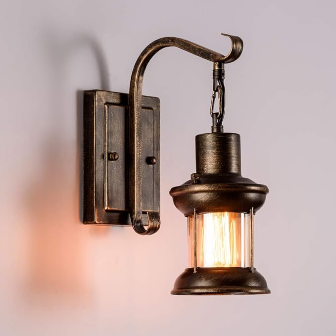 Industrial Vintage Single Head, Rustic Nordic Glass Wall Sconce Fixtures Retro Metal Painting Color Wall lamp for Home Bar Bedroom Bedside Corridor Decorate Wall Light 110V