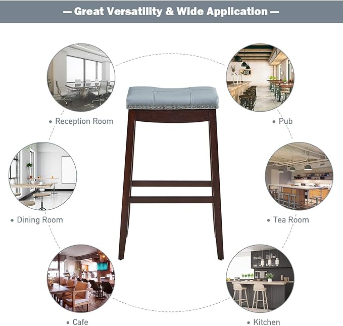 COSTWAY Bar Stools Set of 2, 29-Inch Height Backless Counter Stool with Footrest, Soft Seat Cushion, Wood Legs and Non-Slip Foot Pad, Saddle Stools for Home Kitchen Living Room, Stone Gray+Dark Brown