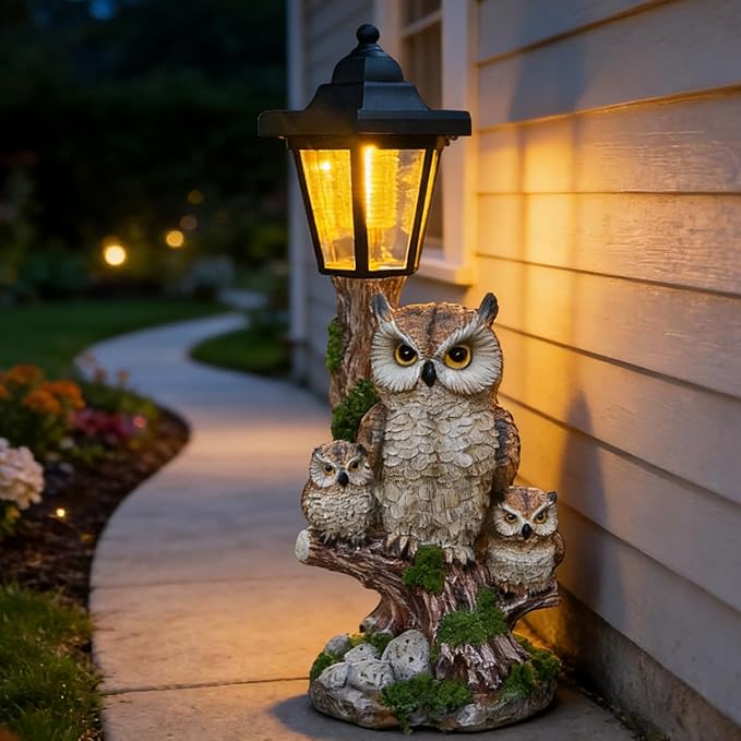 Solar Garden Owl Statue Lights,Large Owl Figure with Solar Lights Lantern,for Outdoor Landscapes, Courtyards, Paths,Outside Patio Lawn Sculpture Decorated，Gifts for Women, Owl Lovers