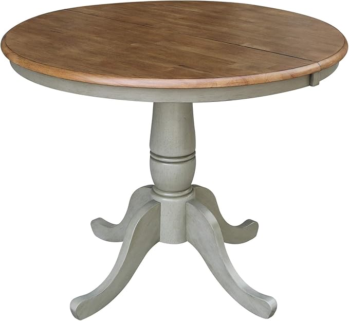 IC INTERNATIONAL CONCEPTS 36" Round Wood Distressed Hickory/Stone Extension Dining Table with 2 Chairs