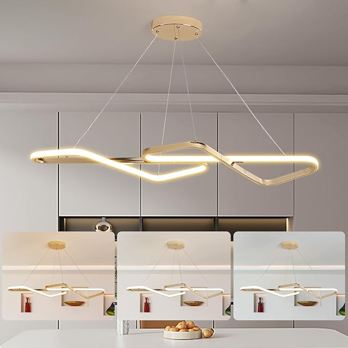 33 in Dimmable Modern LED Chandeliers for Dining Room - Adjustable Height Pendant Light Fixture Over Table, Contemporary Gold Chandelier Light Fixture (Gold 33")
