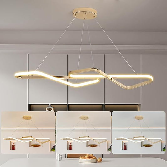 33 in Dimmable Modern LED Chandeliers for Dining Room - Adjustable Height Pendant Light Fixture Over Table, Contemporary Gold Chandelier Light Fixture (Gold 33")