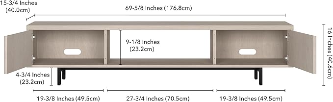 Henn&Hart Fluted TV Stand for TVs up to 78" with 2 Ribbed Side Storage Cabinets and Open Center Storage for Living Room, Family Room, or Office, Beech White