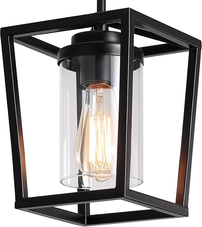 TOULMJ Black Pendant Lights Kitchen Island, Modern Lantern Pendant Light Fixtures, Farmhouse Kitchen Island Lighting Hanging Ceiling Light Fixture for Hallway Dining Room