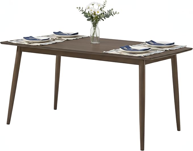 Alaterre Furniture Calais Dining – Mid Century Modern 59-Inch Rectangular Dining Table for 4 – Solid Wood Kitchen and Dining Room Table with Minimalist Design (Walnut Finish)
