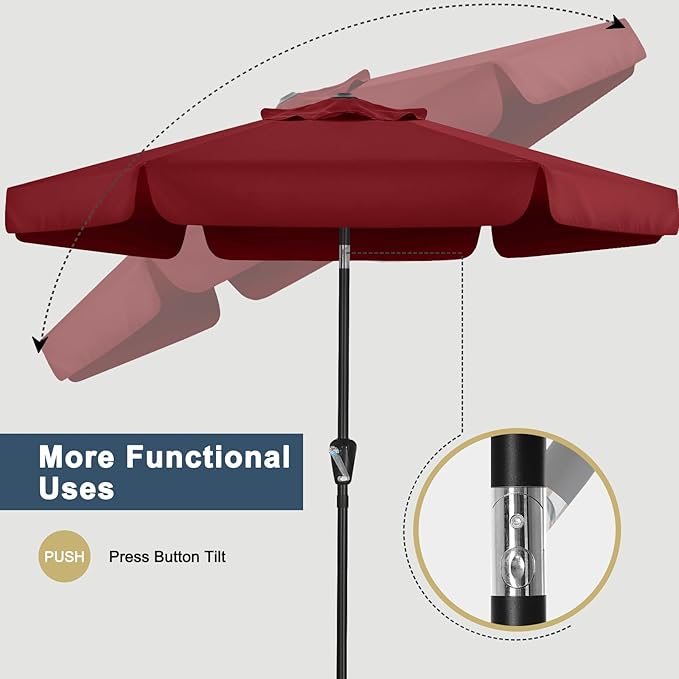 COOSHADE 7.5FT Outdoor Garden Table Umbrella Patio Umbrella Market Umbrella,Crank Open, Push Button 3-Way Tilt,Great for Garden, Deck, Backyard and Pool, 8 Ribs(Burgundy)