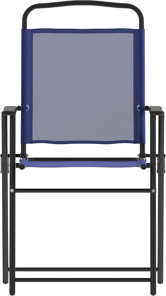 Flash Furniture Mystic Folding Patio Sling Chairs, Outdoor Textilene Lawn Chairs with Armrests, Set of 2, Navy