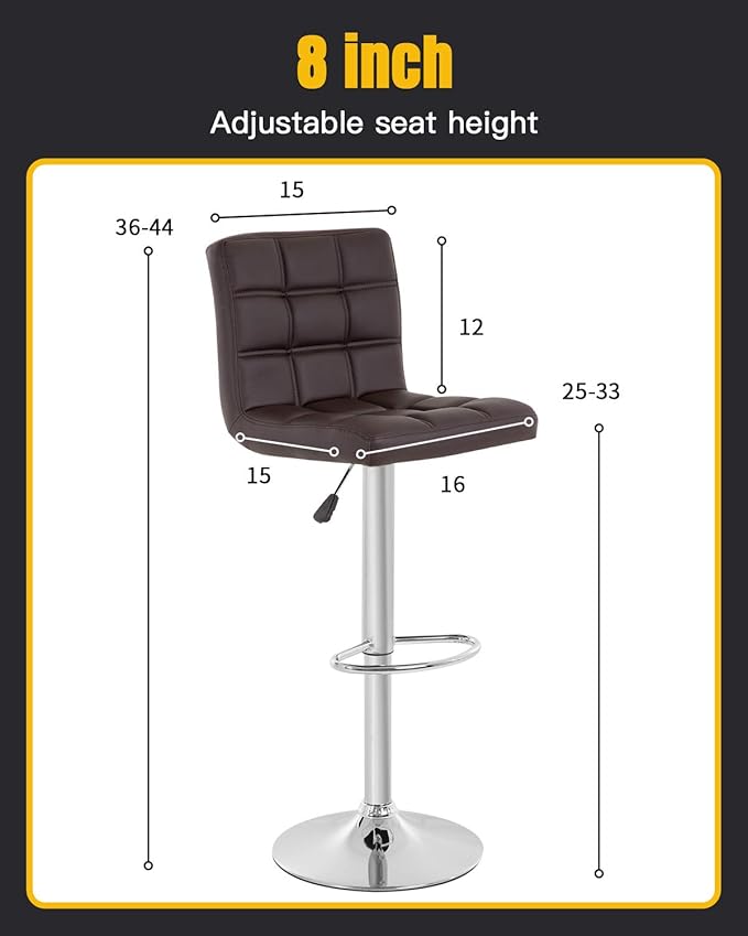 BestOffice Bar Stool Set of 2 Modern Barstools Counter Height Swivel Bar Stool Height Adjustable PU Leather Bar Chairs Hydraulic Home Kitchen Stools Dining Room Chairs