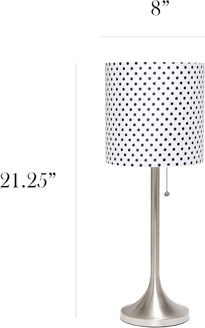 Simple Designs LT1076-BND Tapered Fabric Drum Shade Table Lamp, Brushed Nickel and Polka Dot(Pack of 4)