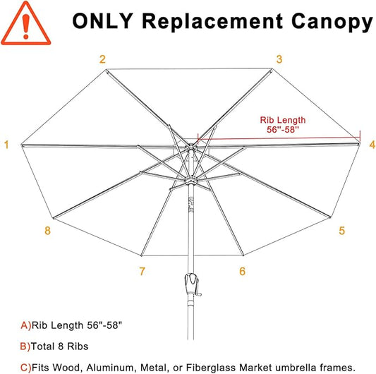 ABCCANOPY 10ft Outdoor Umbrella Replacement Top Suit 8 Ribs (Burgundy)